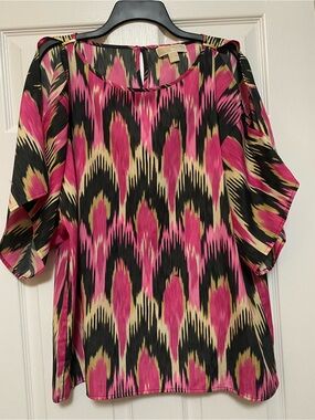 WOMEN'S PINK MULTI PRINT BLOUSE - Lightweight Semi-Sheer Top